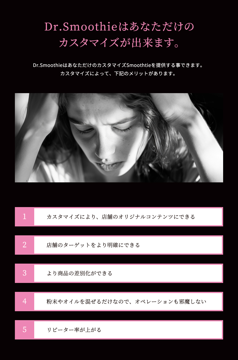 Dr.Smoothieはあなただけのカスタマイズが出来ます。